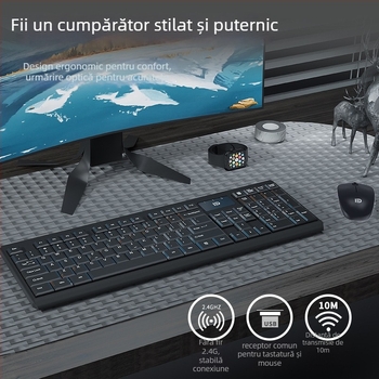 Set tastatură și mouse wireless, model 1300, Fox, interfețe USB pentru tastatură și mouse