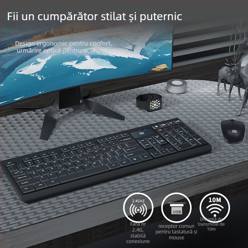 Set tastatură și mouse wireless, model 1300, Fox, interfețe USB pentru tastatură și mouse