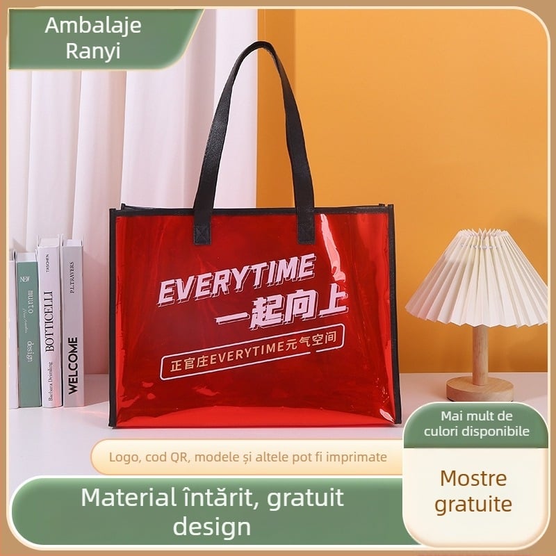 Geantă de cumpărături transparentă din PVC cu curea, grosime dublă personalizabilă, geantă universală