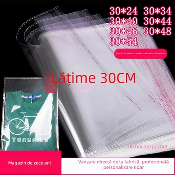 Geantă autoadezivă pentru haine – pungă transparentă din plastic pentru ambalarea tricourilor, cu logo imprimat, 100% material nou