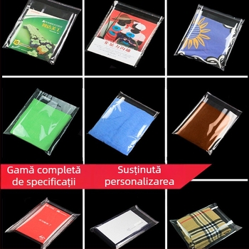Geantă autoadezivă pentru haine – pungă transparentă din plastic pentru ambalarea tricourilor, cu logo imprimat, 100% material nou
