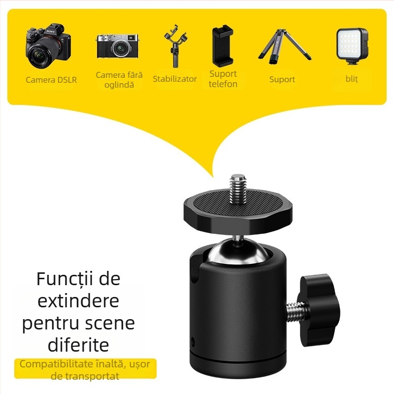 Gimbal metal universal pentru cameră de telefon, rotație 360°, sferă din aliaj de aluminiu, 38 g, înclinație verticală 90°