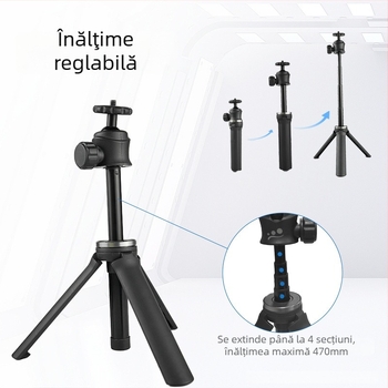 Trepied cu cap de bila, fibră de carbon, 4 secțiuni, placă de eliberare rapidă, încărcare 2–5 kg