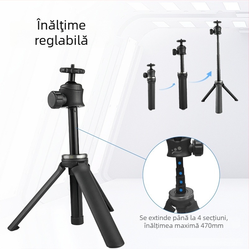 Trepied cu cap de bila, fibră de carbon, 4 secțiuni, placă de eliberare rapidă, încărcare 2–5 kg