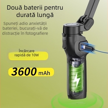 Gimbal pentru telefon – stabilizator cu 3 axe, ortogonal, 180° orizontal, aliaj de aluminiu, control prin aplicație, urmărire facială