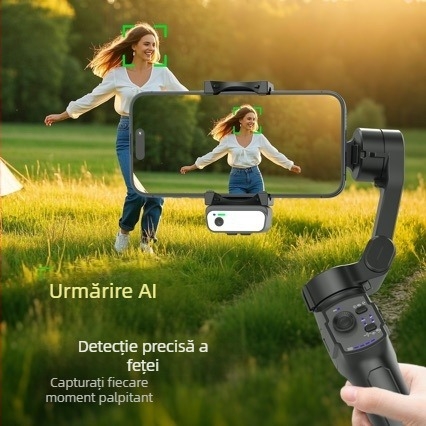 Gimbal pentru telefon – stabilizator cu 3 axe, ortogonal, 180° orizontal, aliaj de aluminiu, control prin aplicație, urmărire facială