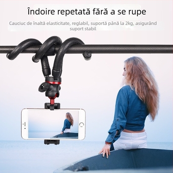 Suport pentru telefon în formă de caracatiță pentru birou, trepied Bluetooth compact cu cap sferic, materiale plastic + aluminiu, capacitate de încărcare până la 2 kg, greutate 295 g