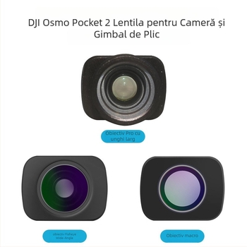 Lentilă fisheye macro cu unghi larg pentru DJI Pocket 2/3 Gimbal de mână, montură magnetică, aliaj de aluminiu, rotație orizontală/verticală de 90°, greutate 5 g