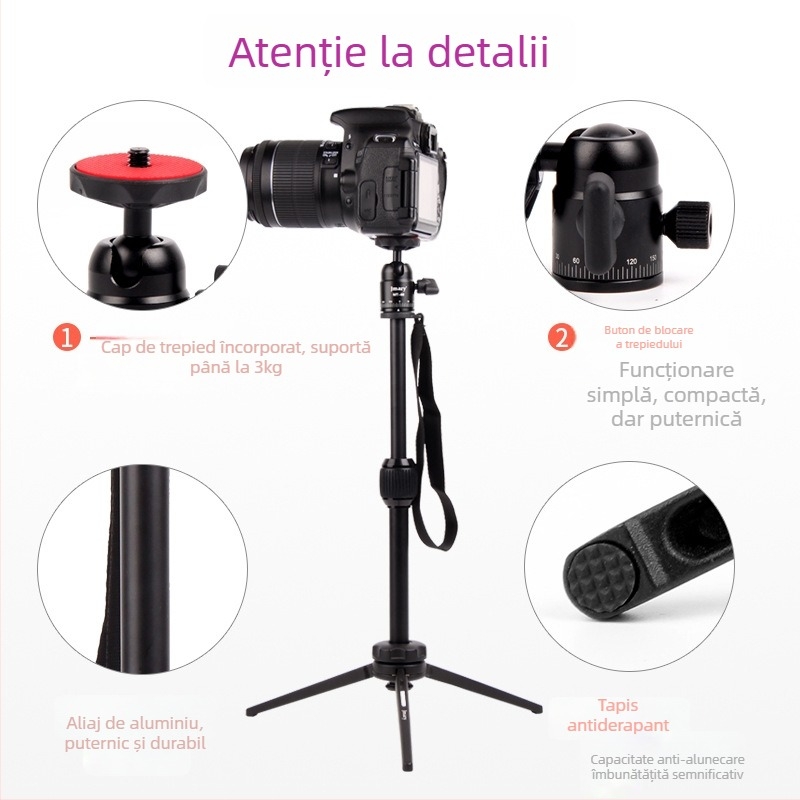 Trepied MT-68 din aliaj de aluminiu, 2 secțiuni, cap sferic, capacitate de încărcare 2–5 kg