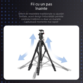 Trepied pentru cameră cu cap cu bila pentru streaming live – design portabil cu 4 secțiuni, capacitate de 2–5 kg, material plastic + metal, placă de eliberare rapidă