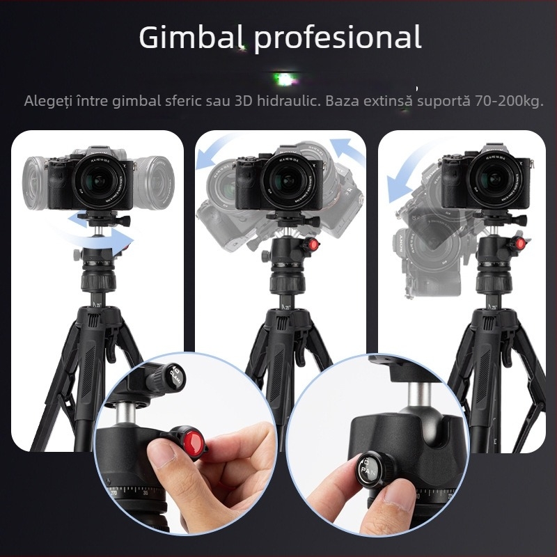 Trepied pentru cameră cu cap cu bila pentru streaming live – design portabil cu 4 secțiuni, capacitate de 2–5 kg, material plastic + metal, placă de eliberare rapidă