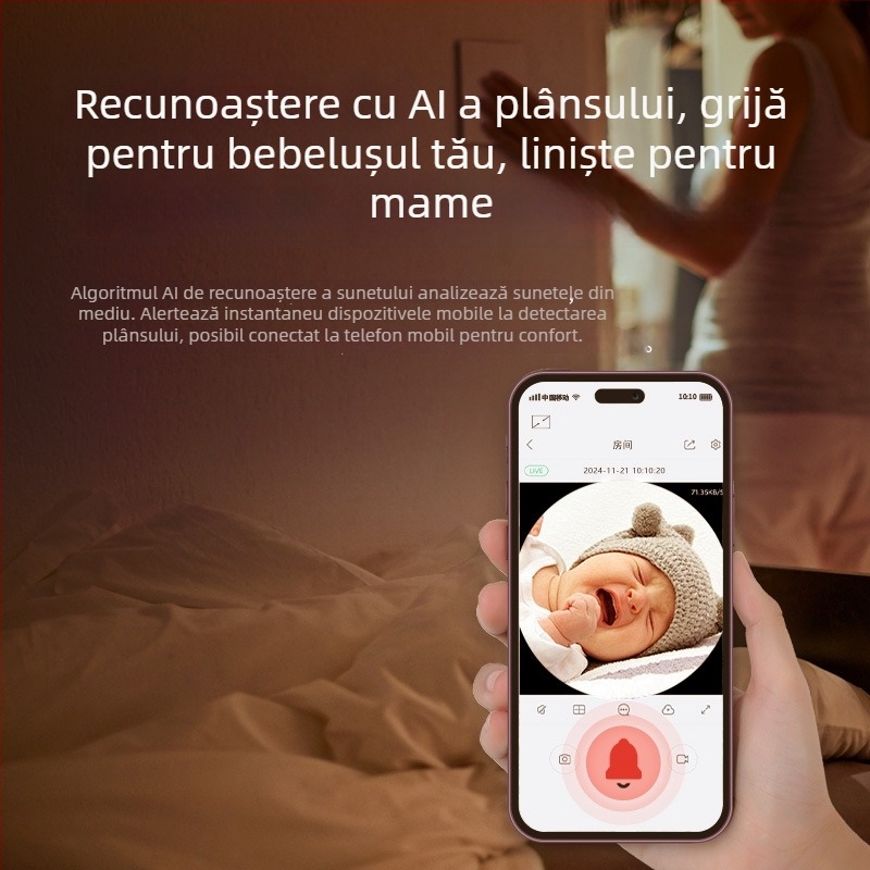 Cameră wireless de supraveghere pentru interior, PTZ, cu audio bidirectional, Pan 355°, Tilt 75°, Viteză orizontală 70°/s, Viteză verticală 30°/s