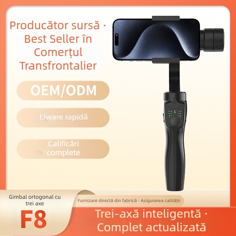 Gimbal de mână pentru telefoane cu ABS; rotație orizontală 330°; înclinare verticală ±160°; limită de rotație 330°; greutate 400 g.