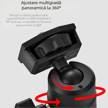 Suport universal pentru telefon cu iluminare pentru live, rotire verticală de 360°, rotire orizontală de 180°, interfață de 1/4 inch, material PA, 50 g