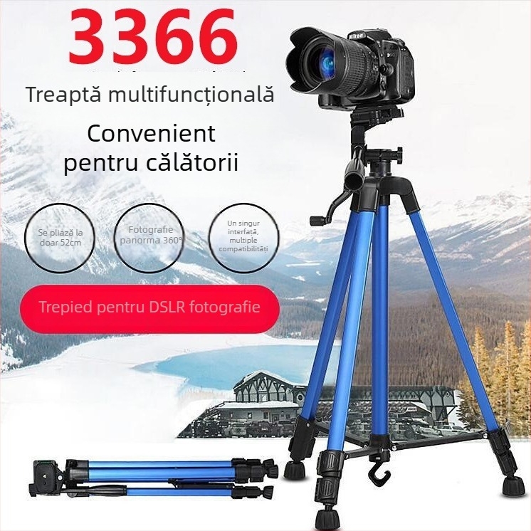 Tripod pentru telefonul mobil cu cap 3D pentru streaming live (3 secțiuni, aliaj de aluminiu, încărcare 2-5 kg)