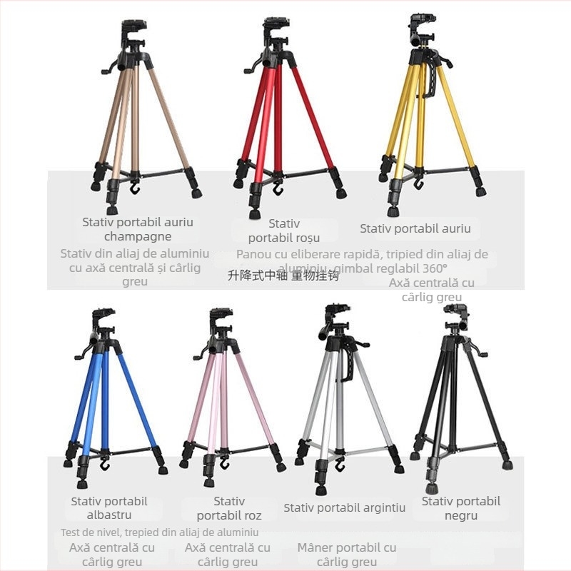 Tripod pentru telefonul mobil cu cap 3D pentru streaming live (3 secțiuni, aliaj de aluminiu, încărcare 2-5 kg)