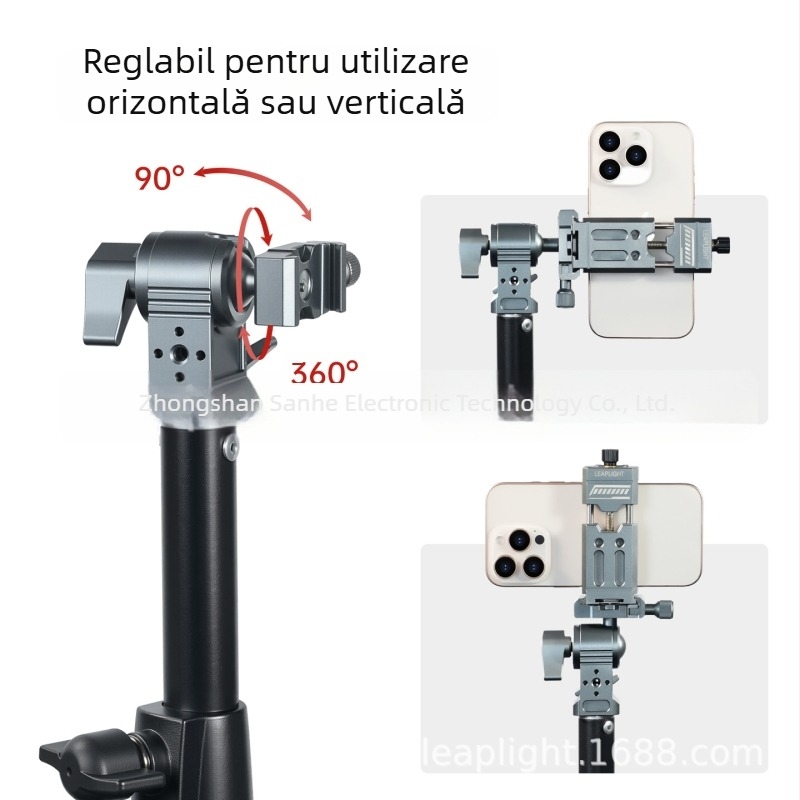 Adaptor pentru stativ de iluminat cu cap gimbal din aliaj de aluminiu | Compatibil cu camere universale cu șurub 1/4-inch la bază | Rotire verticală 90°, Rotire orizontală 0° | LEAPLIGHT