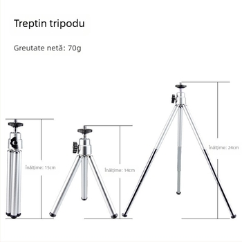 Trepied cu trei secțiuni, construcție metalică, sistem 3D gimbal, sarcină sub 2 kg