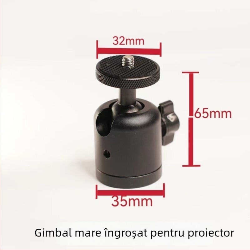 Gimbal de proiector din aliaj de aluminiu cu blocare, rotație verticală 360°, rotație orizontală 90°, montaj filet 1/4"-20, greutate 101 g