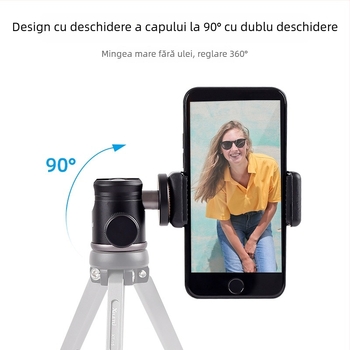 Xiletu MT-26 mini cap de tip balon pentru cameră – pentru telefon, DSLR/mirrorless și GoPro; aliaj de aluminiu; rotație 360° orizontală și verticală; greutate 140 g