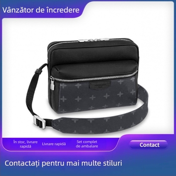 Geantă crossbody pentru bărbați – stil stradal, piele naturală, rezistentă la uzură, model cu litere, căptușeală din nailon