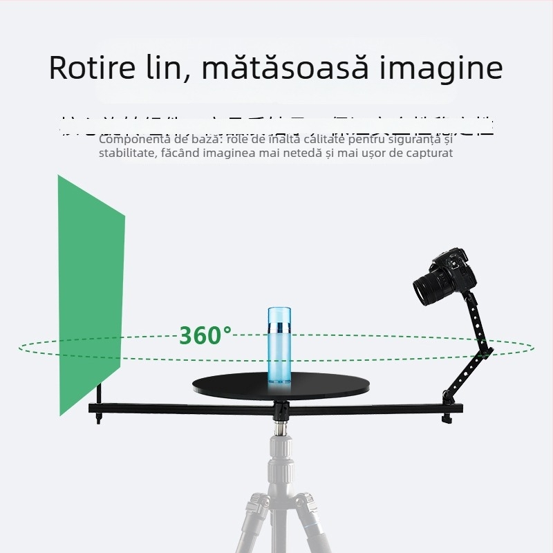Platformă de fotografiat obiecte, rotire 360°, pliabilă, unghi reglabil, construcție din aluminiu/lemn, greutate 6,13 kg