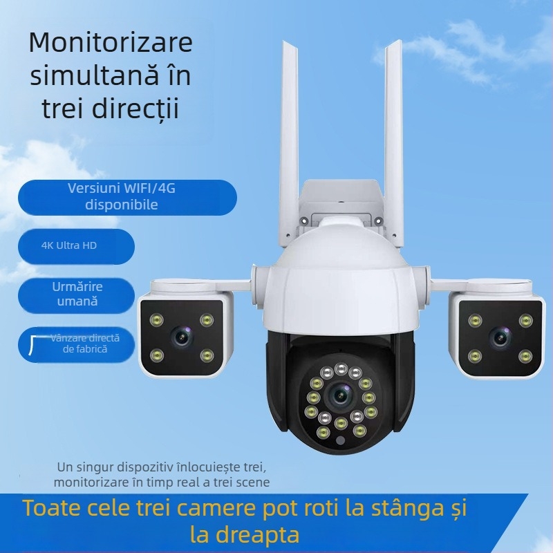 Cameră WiFi 3-axă pan-tilt 360°, 6MP, zi/noapte în culoare completă, wireless, utilizare interioară/exterioară, 0.01 lux