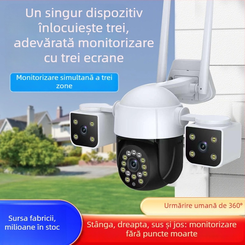 Cameră WiFi 3-axă pan-tilt 360°, 6MP, zi/noapte în culoare completă, wireless, utilizare interioară/exterioară, 0.01 lux