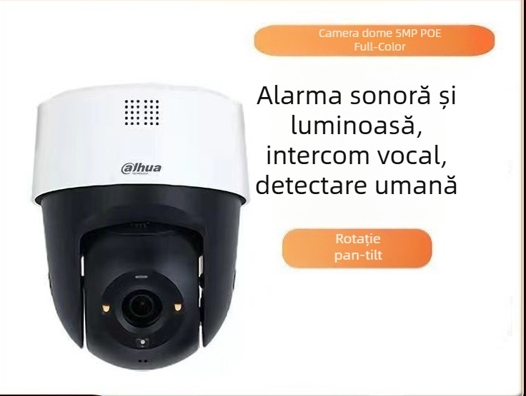 Dahua cameră cupolă de rețea cu iluminare scăzută 0.001 lux, SNR > 50 dB, -5°C până la 55°C, alimentare 5.5 V
