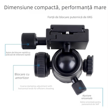 Trepied cu cap cu bilă pentru cameră universală — rotație orizontală de 360°, aliaj de aluminiu, utilizare în interior/exterior