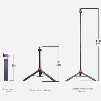 T152 trepied de birou portabil cu cap sferic, 5 secțiuni din aliaj de aluminiu, capacitate de încărcare 6–10 kg