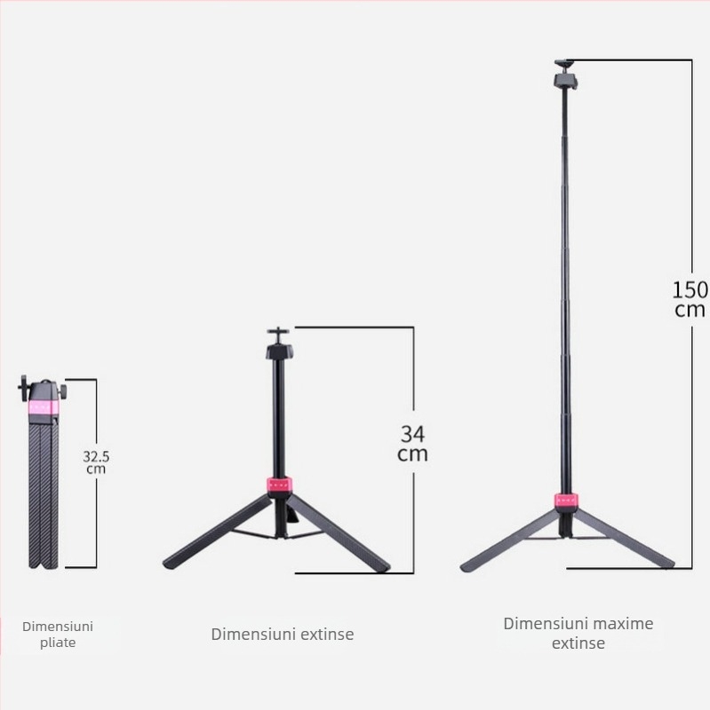 T152 trepied de birou portabil cu cap sferic, 5 secțiuni din aliaj de aluminiu, capacitate de încărcare 6–10 kg