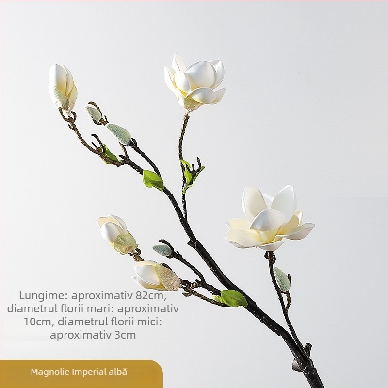 Floare artificială Magnolia, imprimare 3D, pictată și embosată, PVC moale, Magnolia varietate, decor interior