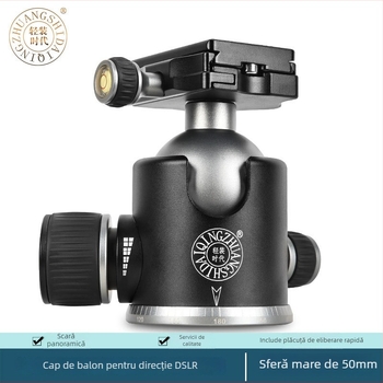 Cap de trepied sferic din aliaj de aluminiu, filet de montaj 3/8, rotire orizontală 360°, înclinare verticală 90°, greutate 0,626 kg