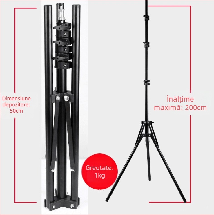 Trepied pentru iluminat video, design pliabil, aliaj de aluminiu, 3D PTZ, capacitate de încărcare 2-5 kg