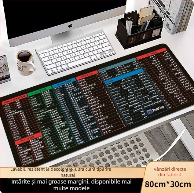 Covoraș mare din cauciuc pentru birou cu pad de mouse și calculator, cusut, doar pe o parte, desene personalizate