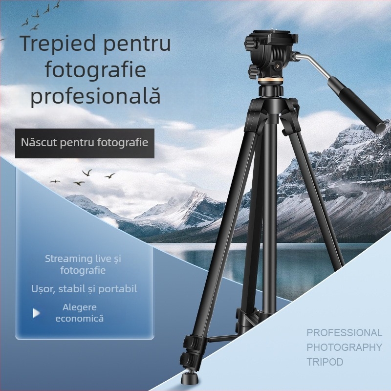 Trepied din aliaj de aluminiu, picioare cu 3 secțiuni, cap 3D, placă cu eliberare rapidă, sarcină 6–10 kg