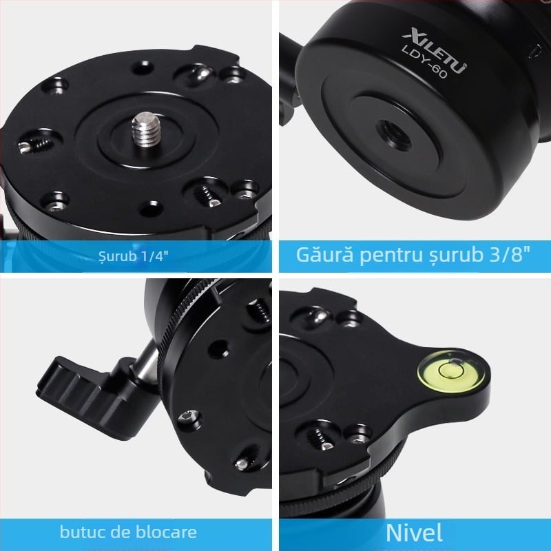 Bază de nivelare pentru DSLR — aliaj de aluminiu, montaj 3/8-inch (convertibil la 1/4-inch), greutate 290 g, compatibilă cu camere DSLR