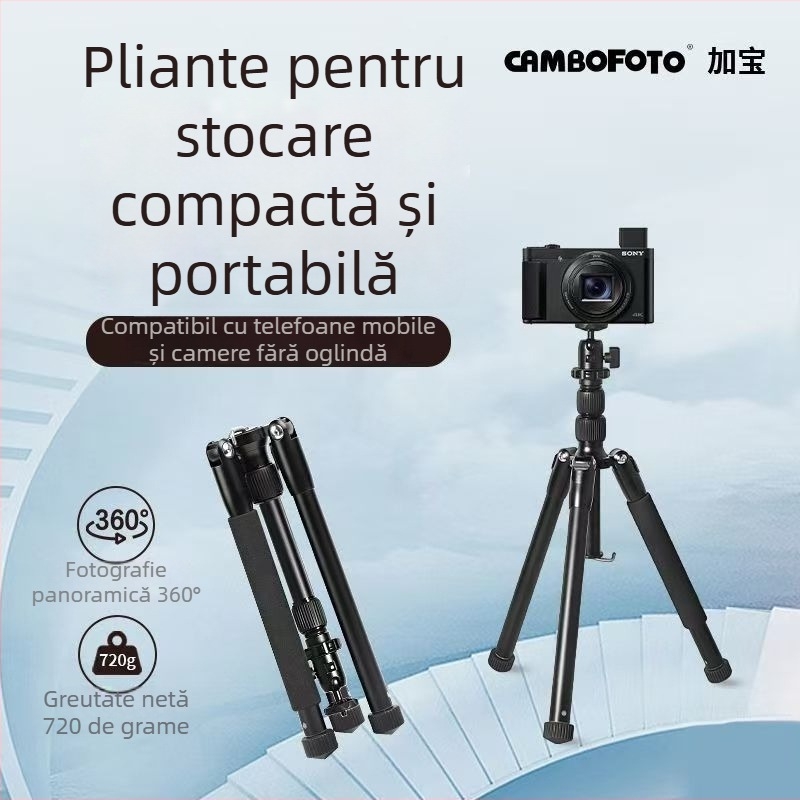 Trepied pentru cameră cu cap cu bilă, 5 secțiuni, aliaj de aluminiu, plăcuță cu eliberare rapidă, încărcare până la 2 kg