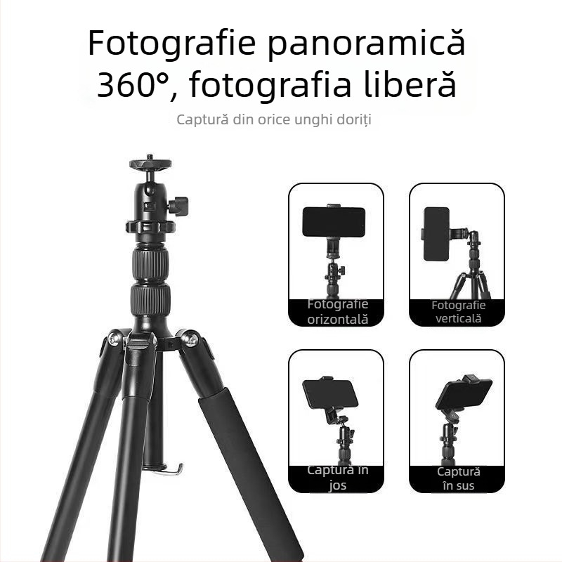 Trepied pentru cameră cu cap cu bilă, 5 secțiuni, aliaj de aluminiu, plăcuță cu eliberare rapidă, încărcare până la 2 kg