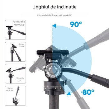 Tripod mini hidraulic din aliaj de aluminiu, panoramă 360° și înclinare 360°, pentru camere SLR/mirrorless – portabil