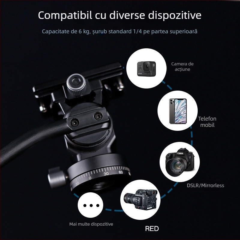 Tripod mini hidraulic din aliaj de aluminiu, panoramă 360° și înclinare 360°, pentru camere SLR/mirrorless – portabil
