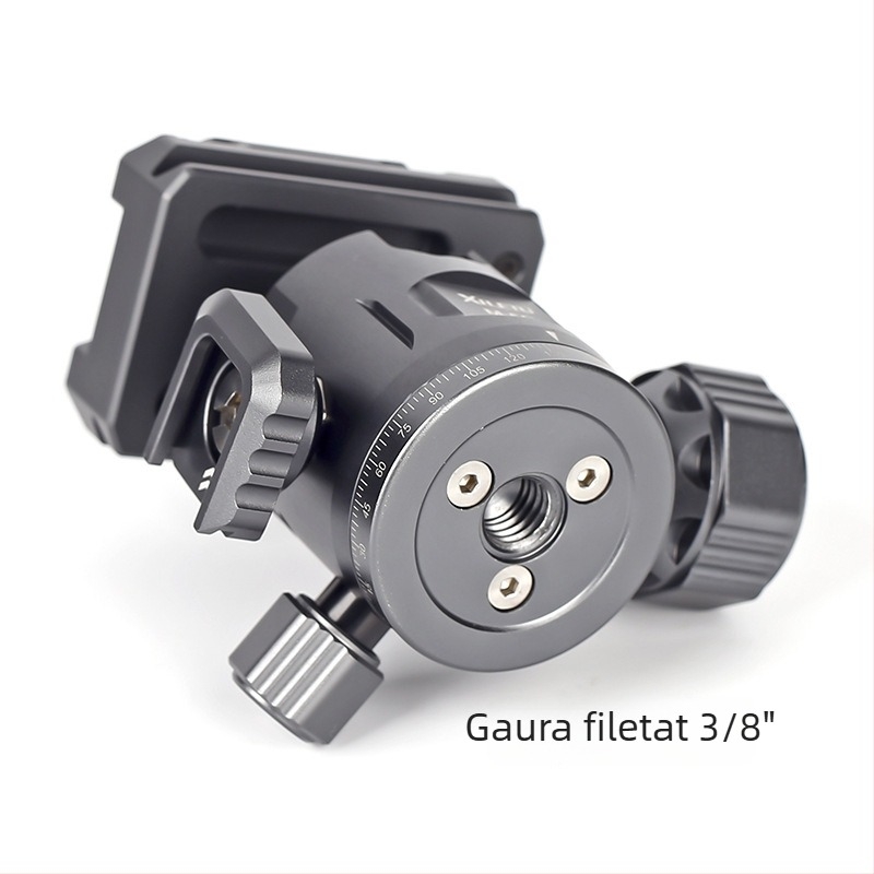 Bază panoramică sferică pentru DSLR și camere mirrorless, aliaj de aluminiu, rotație orizontală și verticală de 360°, adaptor 3/8–1/4 inch, greutate 0,24 kg
