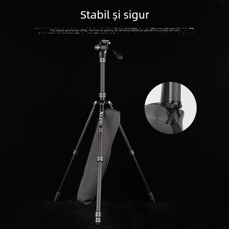 Trepied pentru cameră din fibră de carbon cu cap gimbal hidraulic, 4 secțiuni, placă de eliberare rapidă