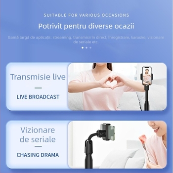 Suport de birou pentru telefon mobil cu cap pan-tilt universal, braț telescopic reglabil, bază disc, clip pentru microfon, material plastic, marcă Sea butterfly