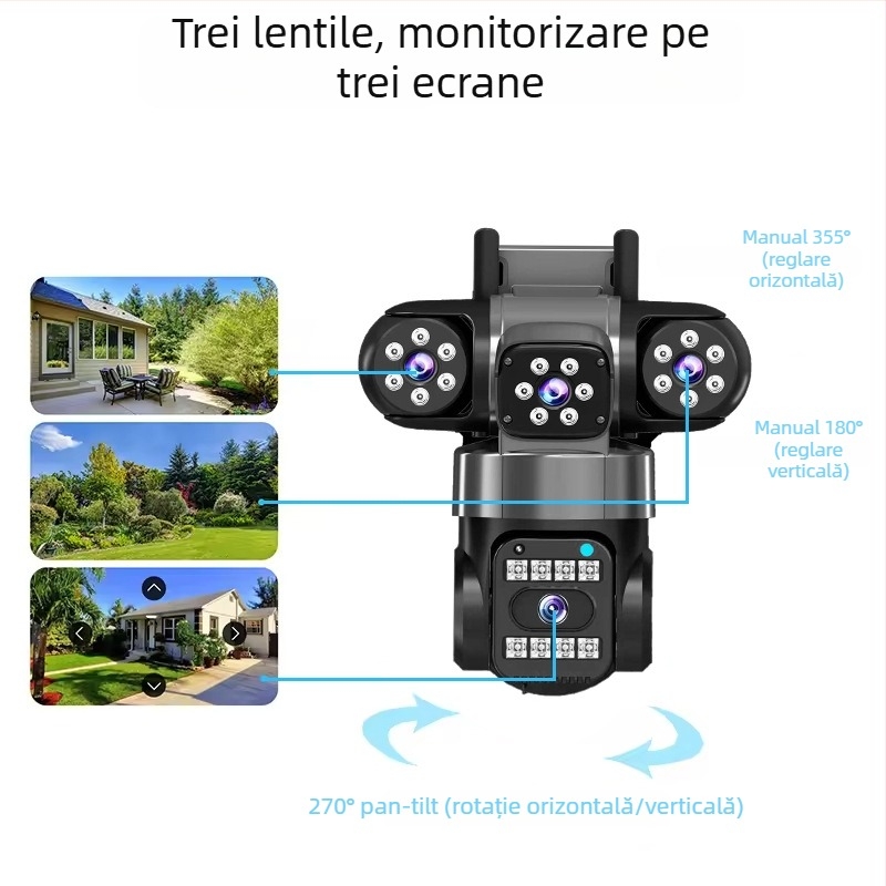HD PTZ cameră de supraveghere pentru utilizare în exterior și interior, 12V DC, carcasă din plastic, montaj pe perete, acces de la distanță prin telefon mobil cu comunicare bidirecțională
