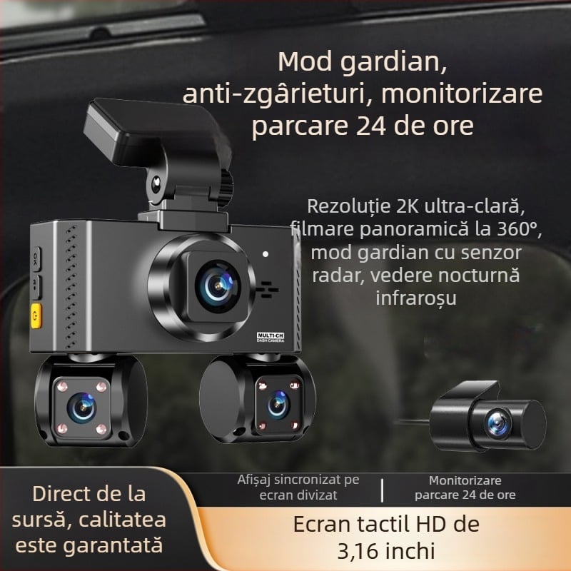 Cameră de bord 2K cu patru canale, ecran tactil HD de 3,16 inch, Wi‑Fi și Radar Guard