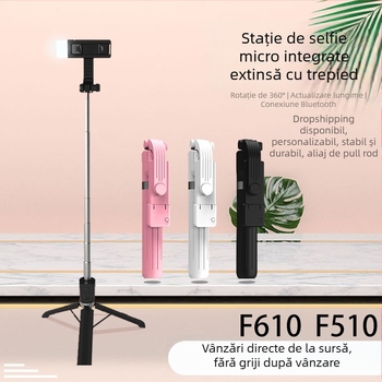 Bețișor selfie Bluetooth pentru telefon cu trepied portabil, iluminare, corp din plastic, telecomandă inclusă