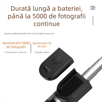 Bețișor selfie Bluetooth pentru telefon cu trepied portabil, iluminare, corp din plastic, telecomandă inclusă