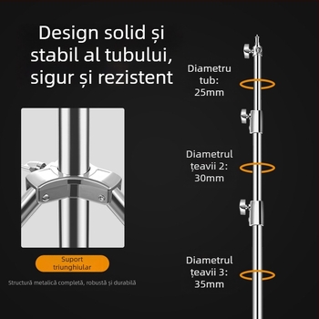 Suport de iluminat pentru fotografie din oțel inoxidabil cu braț transversal telescopic, 3 secțiuni, sarcină 15 kg, diametrul 25–35 mm, greutate 2,3 kg